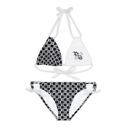 "Damnaged Checkers" Strappy Bikini Set