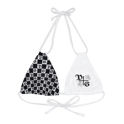 "Damnaged Checkers" Strappy Triangle Bikini Top