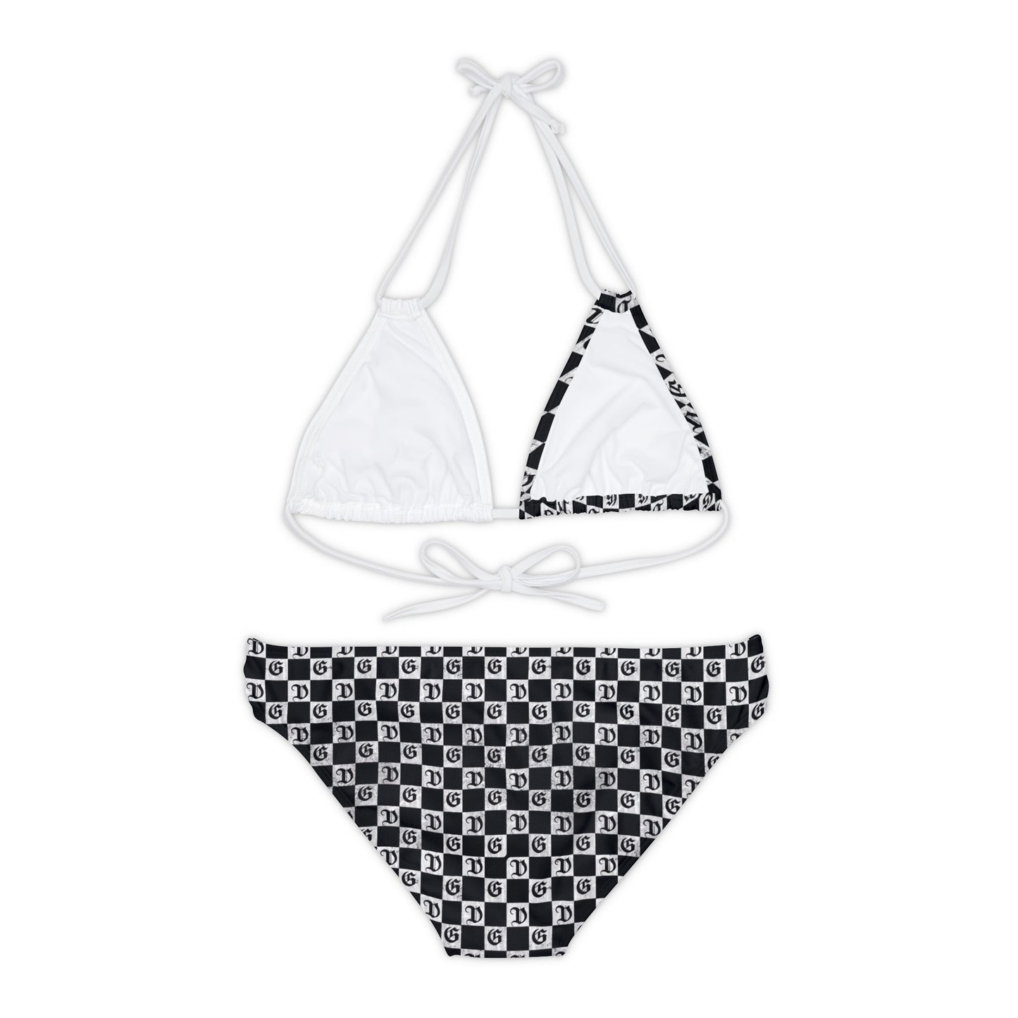 "Damnaged Checkers" Strappy Bikini Set