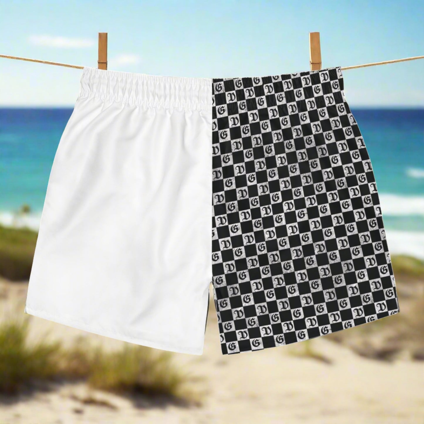 "Damnaged Checkers" Swim Trunks