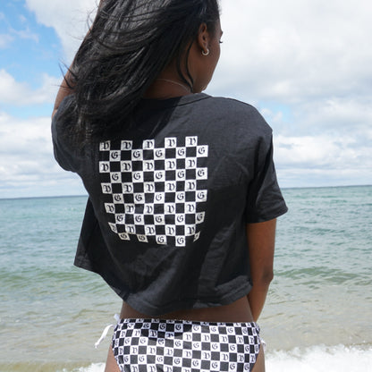 "Damaged Checkers" Cropped T-Shirt