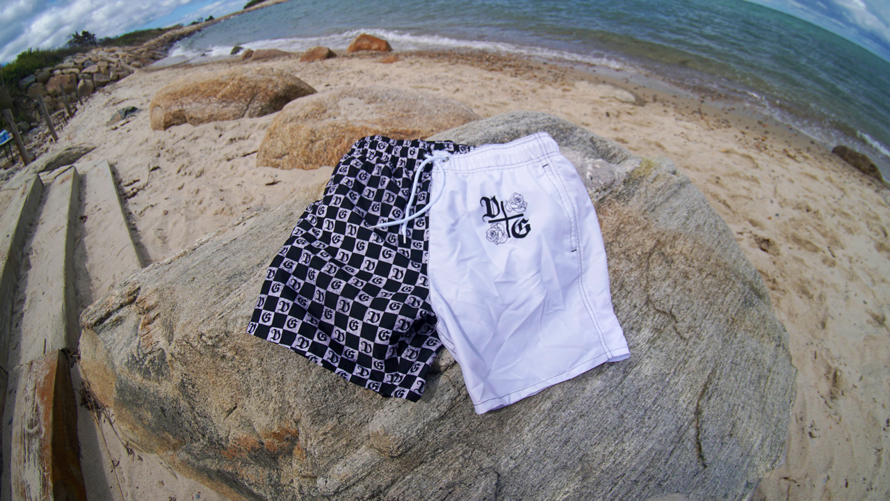 "Damnaged Checkers" Swim Trunks