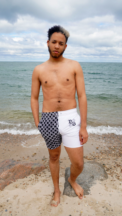 "Damnaged Checkers" Swim Trunks