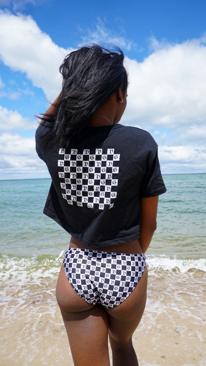 "Damnaged Checkers" Loop Tie Side Bikini Bottom