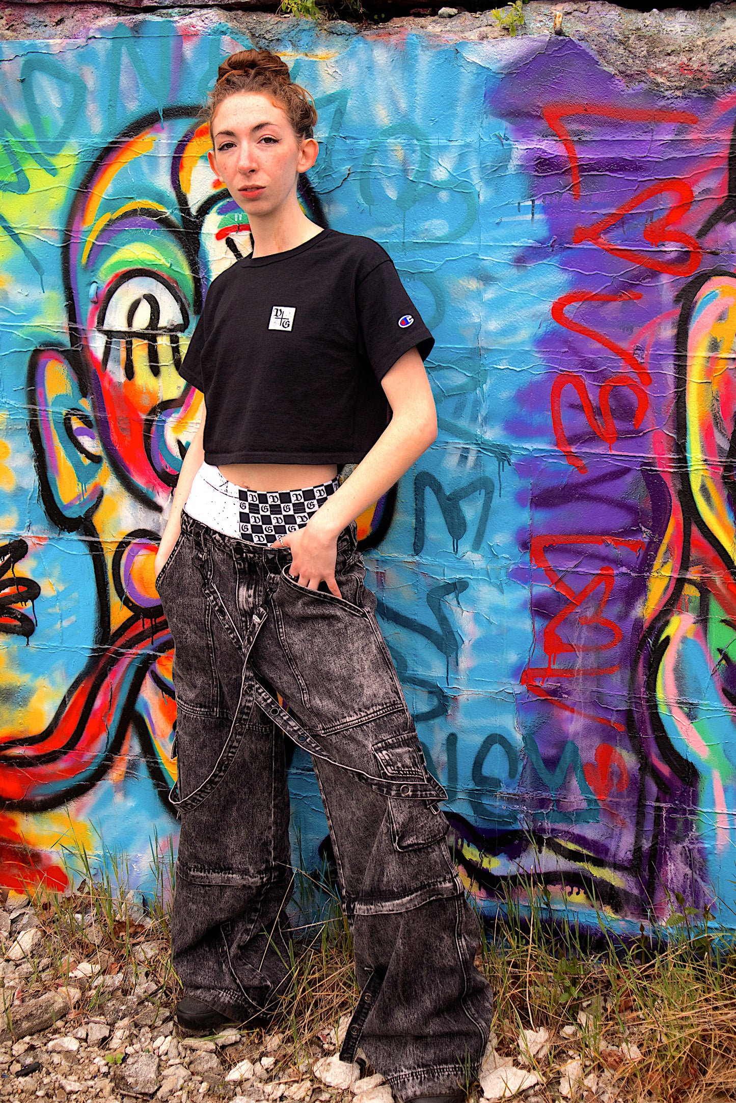 "Damaged Checkers" Cropped T-Shirt